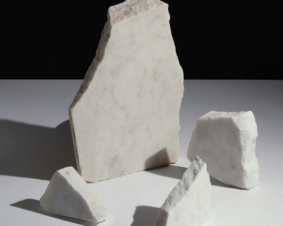 Pieces of raw white marble stone